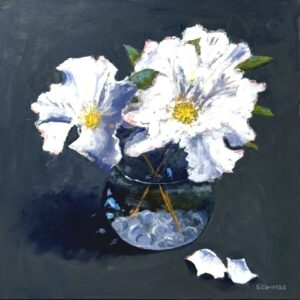 Winter Camellias in Glass Bowl